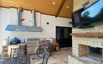 Electrical project in covered outdoor area with tv and grill