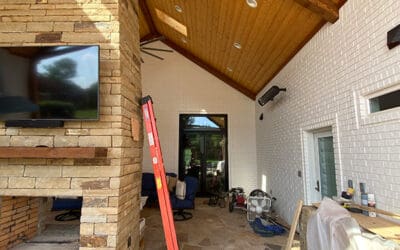 Electrical project in covered outdoor area with tv and lighting