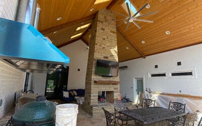 Electrical project in covered outdoor area with ceiling fan, tv and grill