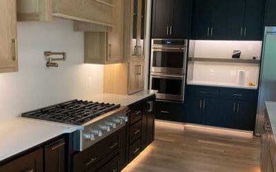 Modern redone kitchen with floor lights