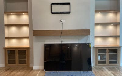 Tv station with shelf lights